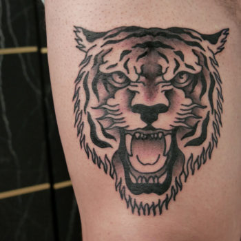 tatouage tigre bras old school trad blackwork tattoo