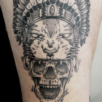 tattoo trad modern lion crane skull cannes dotwork