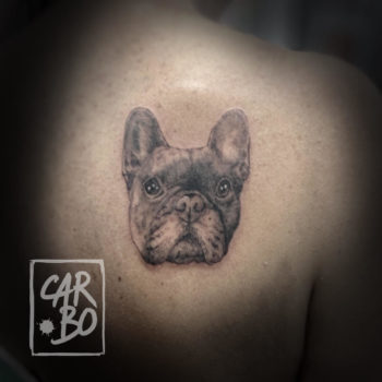 cannes tattoo tatouage tatoueuse alpes maritimes 06 france tatoueur réalisme illustration gravure animal chien bouledogue français portrait réaliste